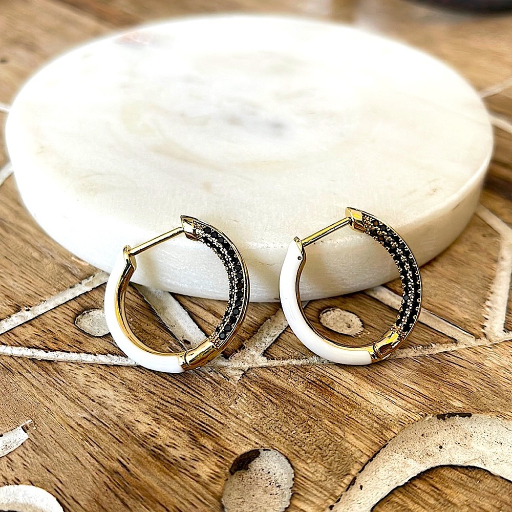 Designer gold white and black hoops